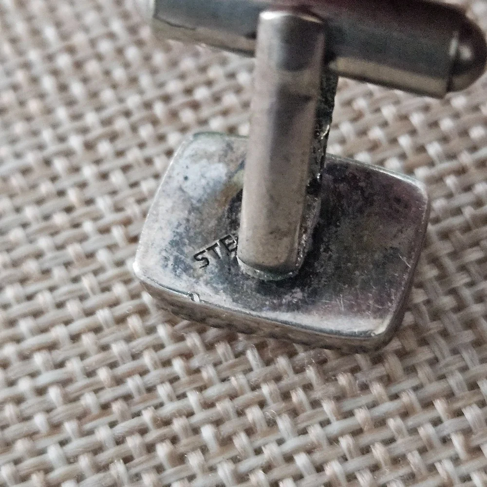 Carved Stone/Shell Top Cufflinks‎ Vintage Sterling Silver